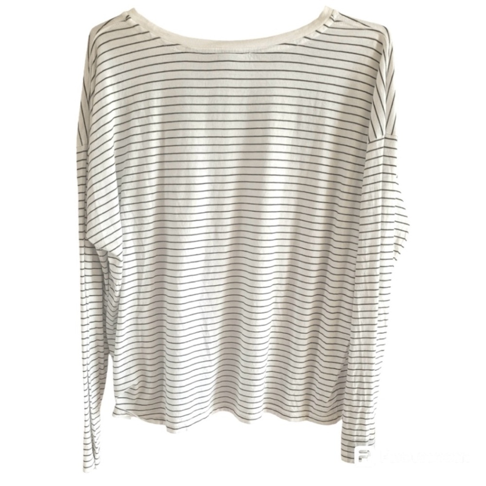 VINCE. Black and Ivory Striped Drop Shoulder Long Sleeve Shirt - Picture 4 of 6
